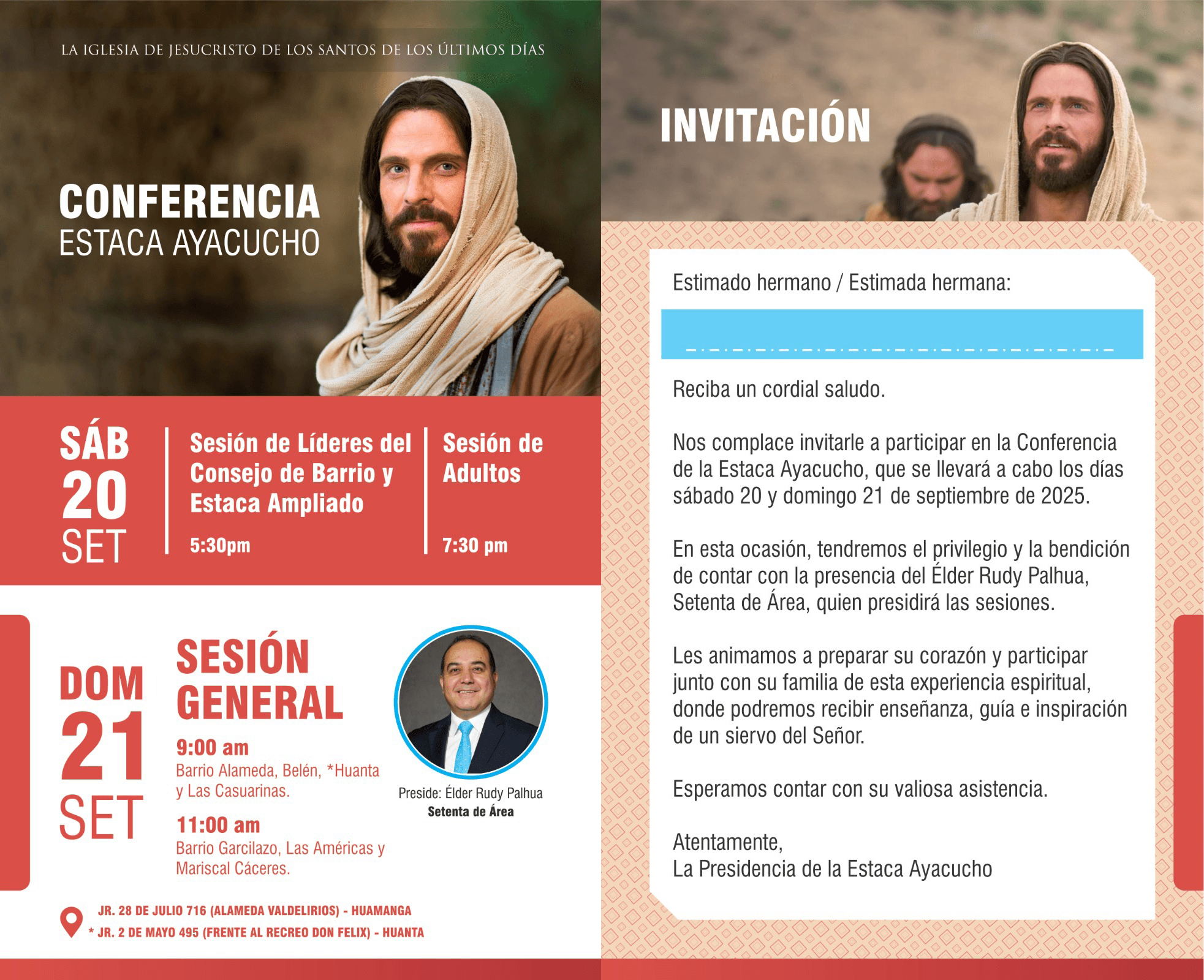 Invitación de la conferencia de estaca ayacucho del 20 y 21 de septiembre del 2025